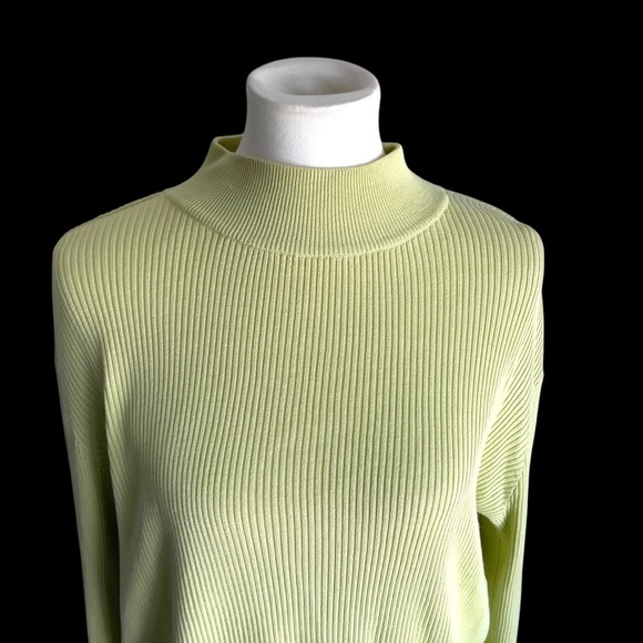 Coldwater Creek silk cotton ribbed mock turtleneck green sweater XL - Picture 12 of 15